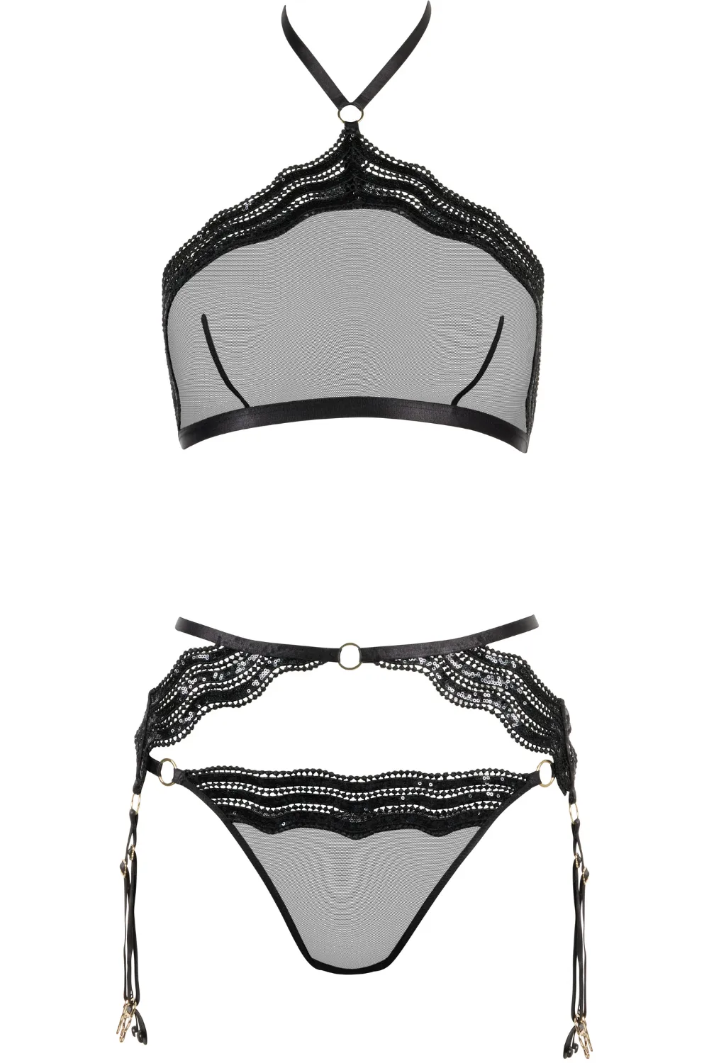 Bote  Dsir Sheer Sequin 3-piece Lingerie Set