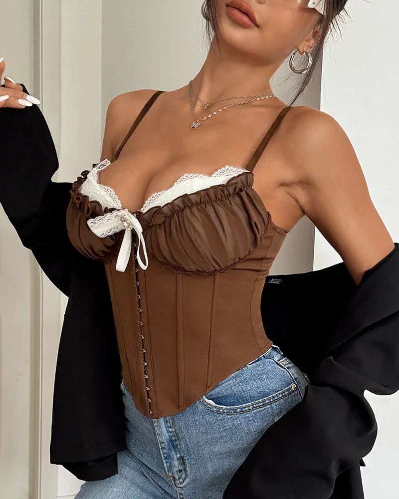 Corsets Top Ruffled Lace Trim Bustier