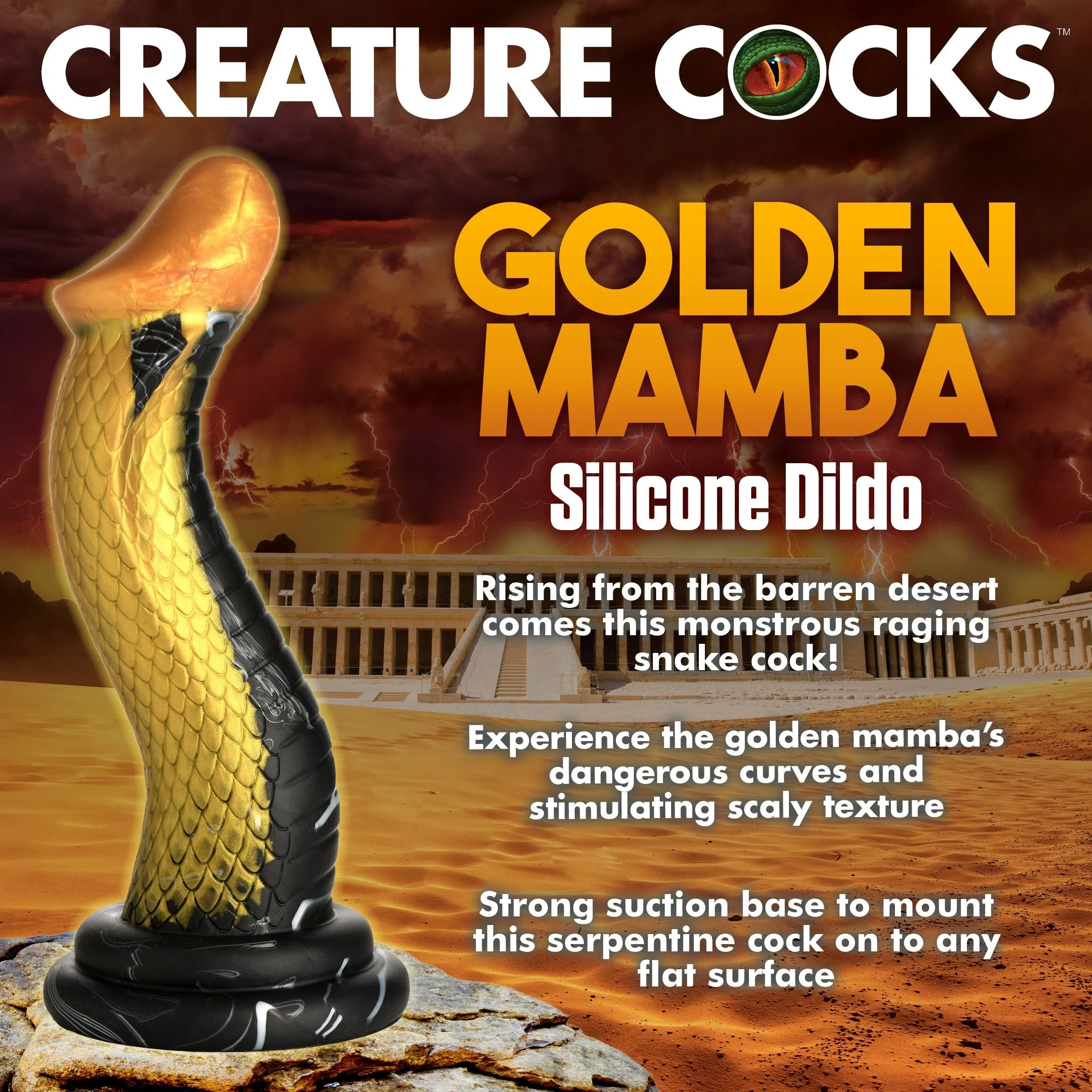 Creature Cocks Golden Snake Silicone Dildo Suction Cup Large Dong Sex Toy