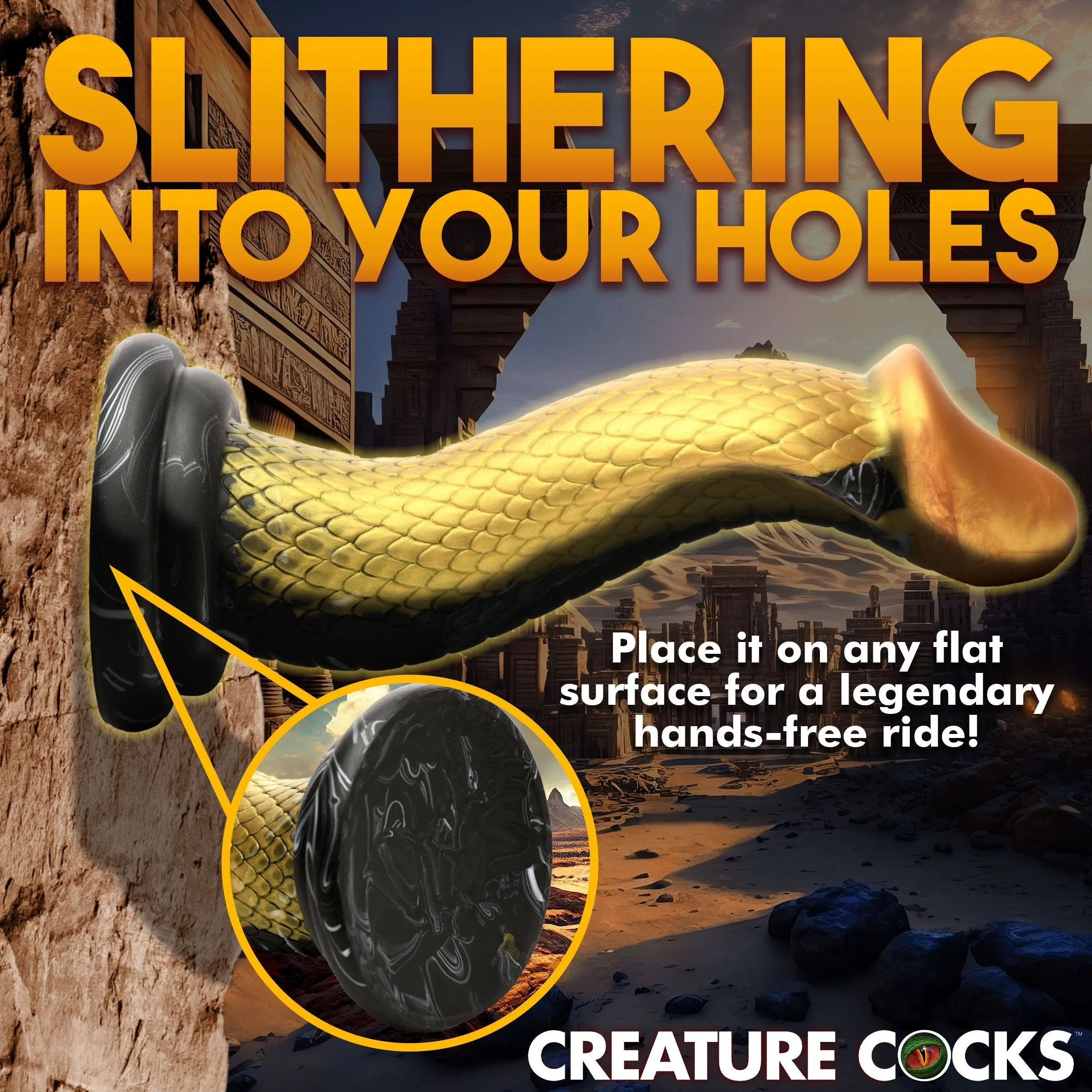 Creature Cocks Golden Snake Silicone Dildo Suction Cup Large Dong Sex Toy