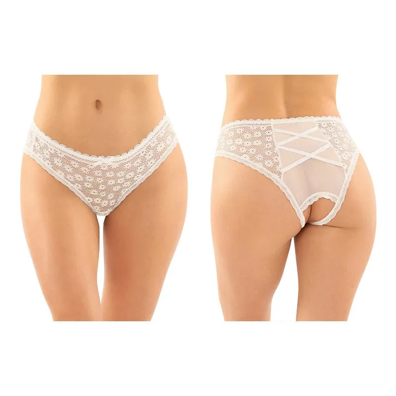 Fantasy Lingerie Daisy Crotchless Panty With Criss-Cross Panel Back 6-Pack White S/M