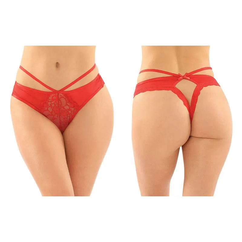 Fantasy Lingerie Kalina Strappy Microfiber & Lace Thong With Back Cutout 6-Pack Red S/M