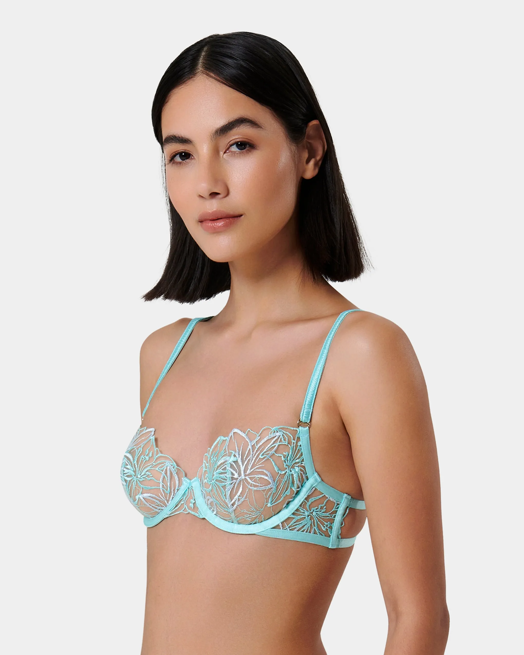 Lilly Floral Embroidered Bra Blue