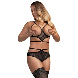 Magic Silk Diamond Girl Bra & Cupless Cutout Panty Set Black S/M