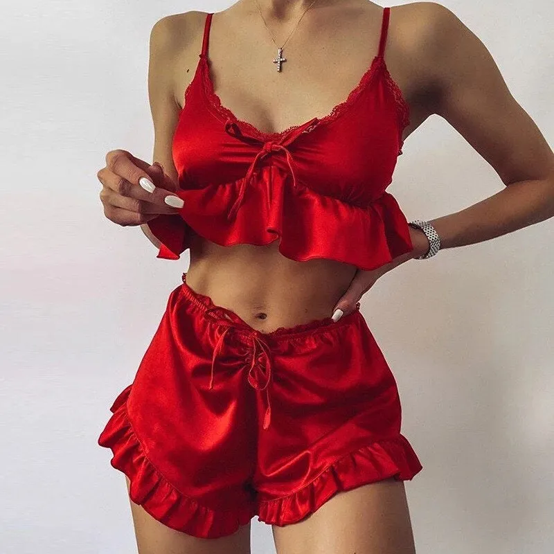 Red Satin Pajama Set