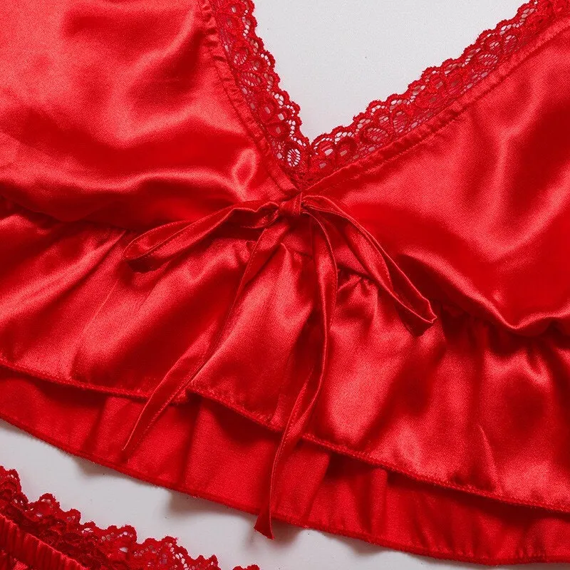 Red Satin Pajama Set
