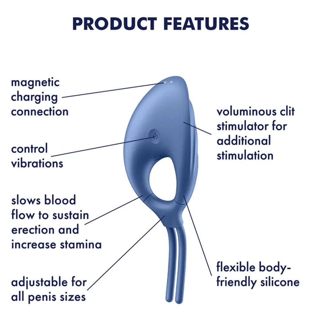 Satisfyer Swordsman ADJUSTABLE Vibrating Cock Ring Couples Penis Blue