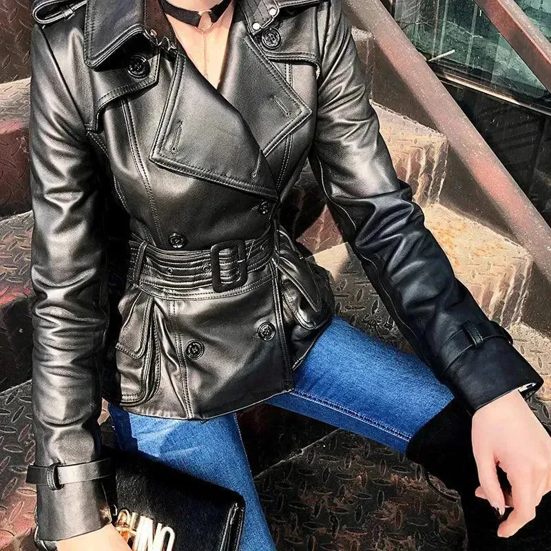 Stylish Chic Leather Women Coat